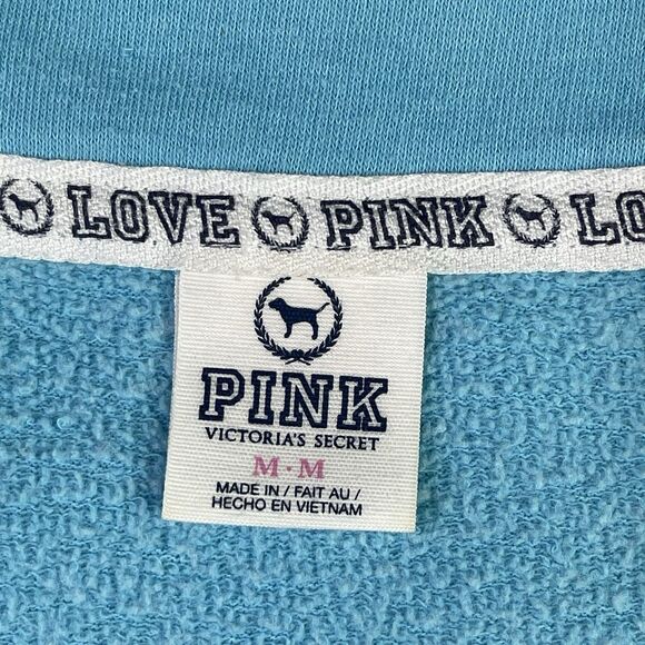 Victoria’s Secret PINK Sweatshirt Women’s Medium Blue  Half Zip Pullover Logo - Picture 6 of 10
